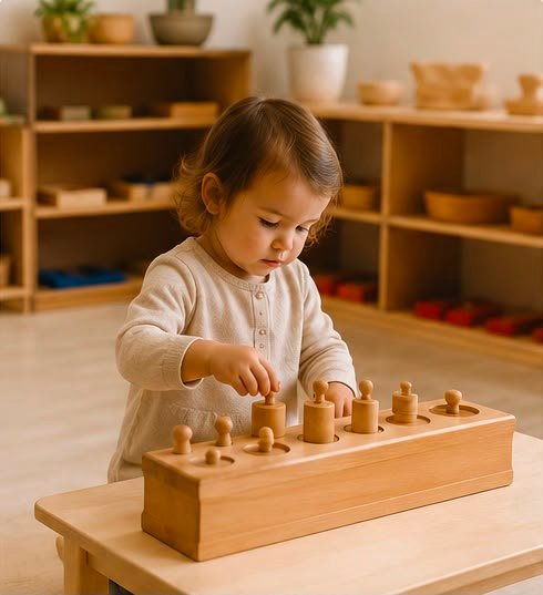 Niño explorando material Montessori