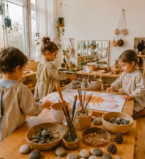 Niños pintando en una actividad creativa